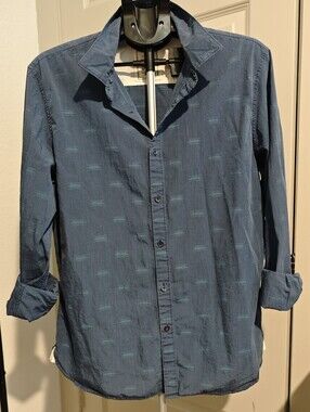Calvin Klein Men's Garment Wash Long Sleeve Slim-Fit Button-Up Shirt Blue Size L